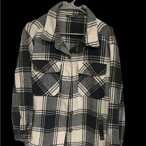 Plaid Button-Up Shirt - Black and White